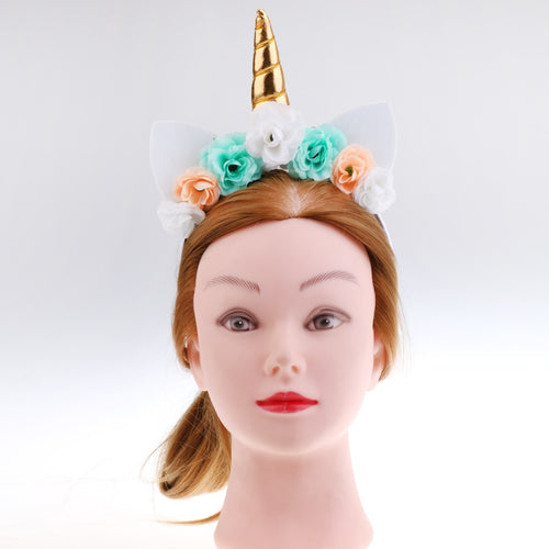Novelty Unicorn Floral Ears Headband Girls Birthday Hair Accessories - accessories4girls