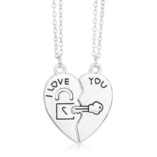 Load image into Gallery viewer, Romantic Couple Heart Clock Key Pendant Necklace For Women Ture  Love Two Detachable Necklaces - accessories4girls