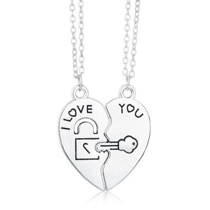 Romantic Couple Heart Clock Key Pendant Necklace For Women Ture  Love Two Detachable Necklaces - accessories4girls