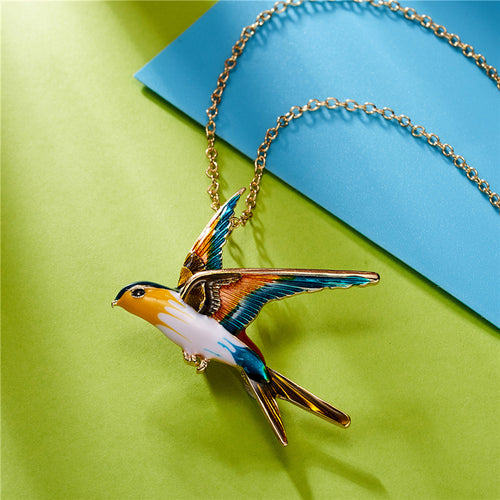 Three Color Glaze Swallow Bird Shape Colorful Enamel  Necklace For Women Beautiful Vivid Bird Animal   Necklace - accessories4girls
