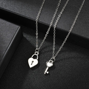 Romantic Couple Heart Clock Key Pendant Necklace For Women Ture  Love Two Detachable Necklaces - accessories4girls