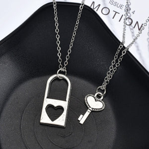 Romantic Couple Heart Clock Key Pendant Necklace For Women Ture  Love Two Detachable Necklaces - accessories4girls