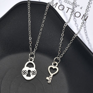 Romantic Couple Heart Clock Key Pendant Necklace For Women Ture  Love Two Detachable Necklaces - accessories4girls
