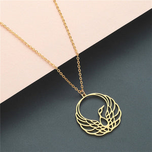 Boho Statement Necklace Women Stainless Steel Jewelry Wolf Phoenix Yoga Ballet Sports Gold Chain Necklace Pendant Girls Gift - accessories4girls