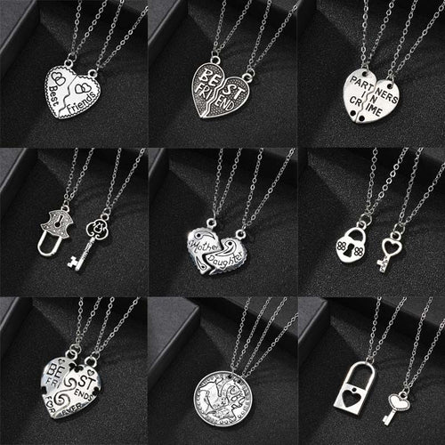 Romantic Couple Heart Clock Key Pendant Necklace For Women Ture  Love Two Detachable Necklaces - accessories4girls
