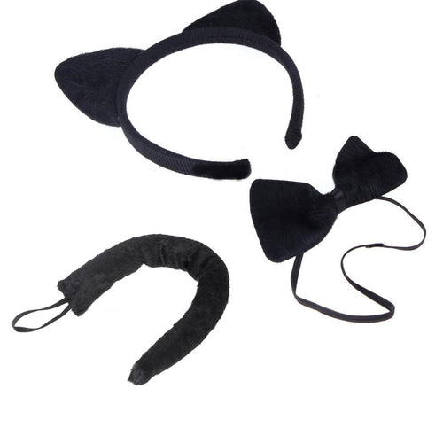 Headwear Accessory cat Ears Plush Tail Bow-tie Girls Women Halloween Party - accessories4girls