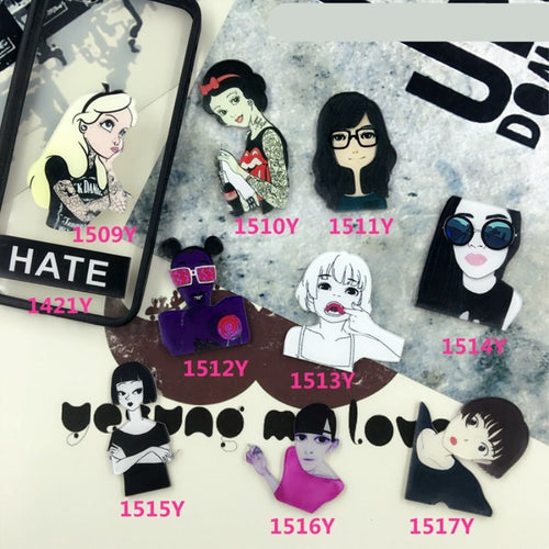 Cartoon Badges Fashion girl icon Acrylic Brooch - accessories4girls