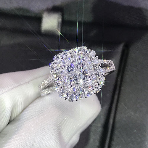 Luxury Sparkly Big Stone Zircon Silver Ring For Women Engagement Wedding - accessories4girls