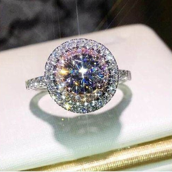 Luxury Sparkly Big Stone Zircon Silver Ring For Women Engagement Wedding - accessories4girls