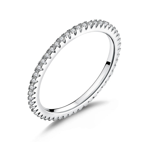 WOSTU Real 100% 925 Sterling Silver Fashionable Ring Circle Clear CZ Geometric Stackable Rings for Women Wedding Jewelry Gift - accessories4girls