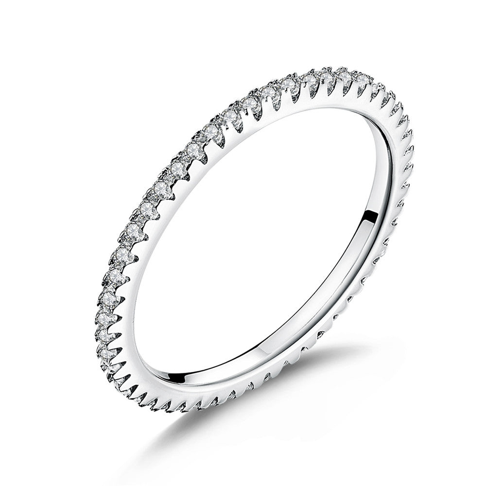 WOSTU Real 100% 925 Sterling Silver Fashionable Ring Circle Clear CZ Geometric Stackable Rings for Women Wedding Jewelry Gift - accessories4girls
