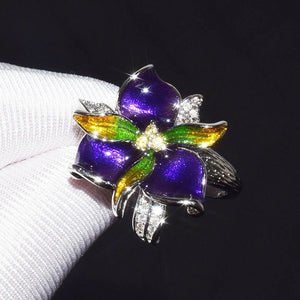 Flower Shape Big Zircon Bling Silver Ring - accessories4girls