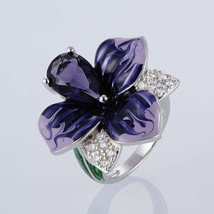Flower Shape Big Zircon Bling Silver Ring - accessories4girls