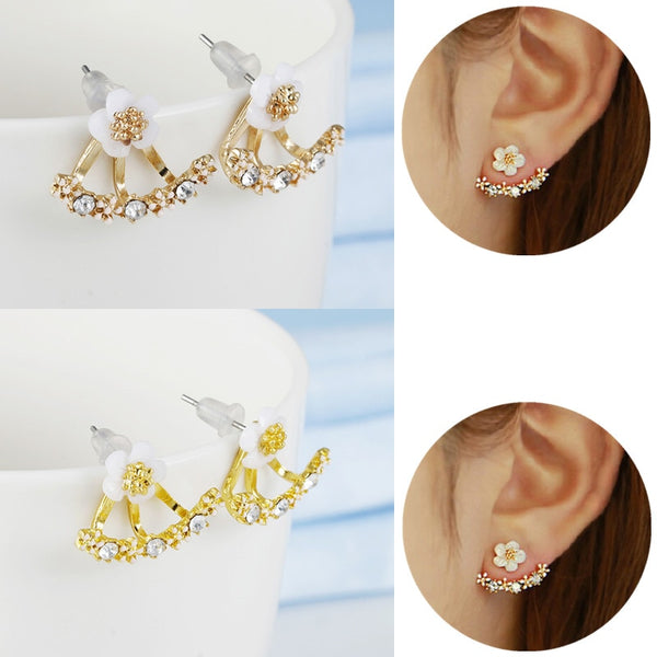 Crystal Flower drop Earrings For Women fashion Jewelry Double Sided - accessories4girls