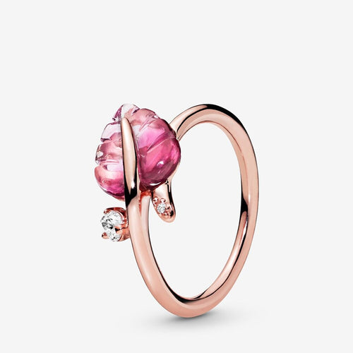 Silver Women Rings Pink Murano Glass Leaf Ring - accessories4girls