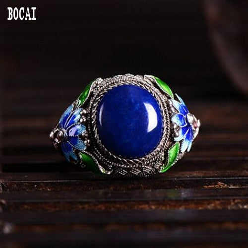 Filigree inlaid with cloisonne 925 silver lapis lazuli ring handicraft accessories - accessories4girls