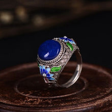 Load image into Gallery viewer, Filigree inlaid with cloisonne 925 silver lapis lazuli ring handicraft accessories - accessories4girls
