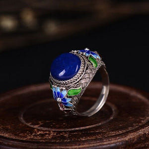 Filigree inlaid with cloisonne 925 silver lapis lazuli ring handicraft accessories - accessories4girls