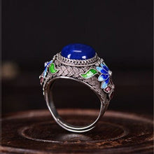 Load image into Gallery viewer, Filigree inlaid with cloisonne 925 silver lapis lazuli ring handicraft accessories - accessories4girls