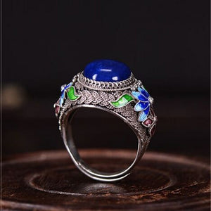 Filigree inlaid with cloisonne 925 silver lapis lazuli ring handicraft accessories - accessories4girls