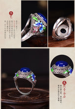 Load image into Gallery viewer, Filigree inlaid with cloisonne 925 silver lapis lazuli ring handicraft accessories - accessories4girls