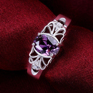 Hot Valentine's gift  silver color  WEDDING lady wemen Female fashion classic purple CZ Engagement Ring R550 - accessories4girls