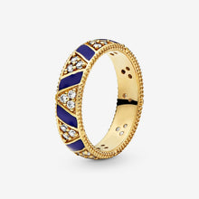 Load image into Gallery viewer, Silver Women Rings Blue Stripes &amp; Stones Ring Heart Engrave Rings - accessories4girls