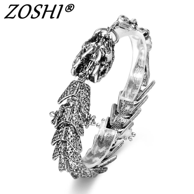 High Quality Dragon Silver Vintage Punk Bracelet For Men Stainless Steel Fashion Jewelry street - accessories4girls