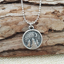 Load image into Gallery viewer, Pine Trees &amp; Crescent Moon Necklace Nature Circle Nature Pendant nature Lover Gift  Everyday Camping Necklace SanLan - accessories4girls