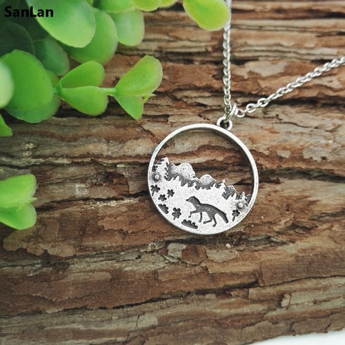 Lovely Fashion Fox pendant in the Mountains Nature Landscape Lover Gift  Everyday Necklace Nature Lover Gift SanLan - accessories4girls