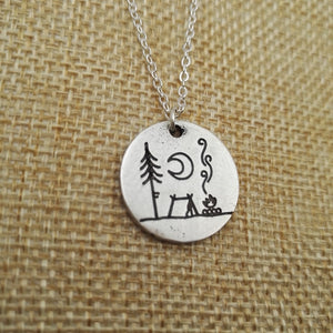 Lovely Camping under a big bright moon camping necklace outdoor jewelry simple life - accessories4girls