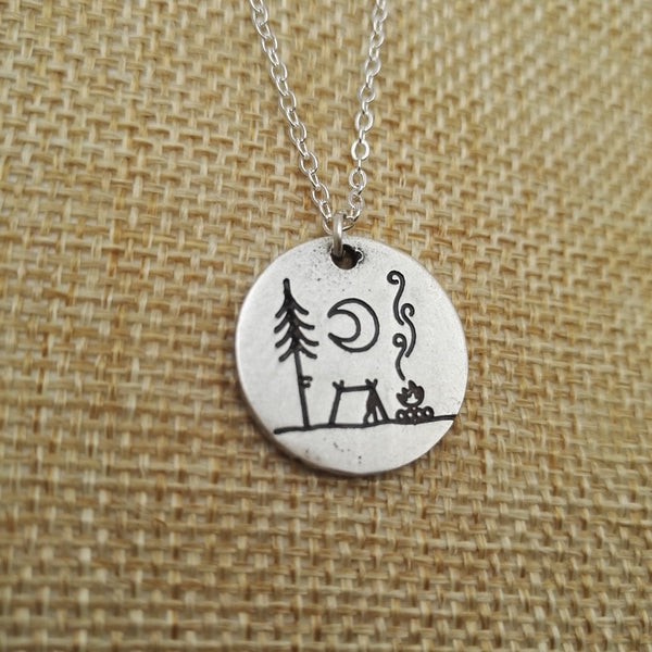 Lovely Camping under a big bright moon camping necklace outdoor jewelry simple life - accessories4girls