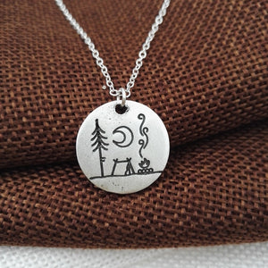 Lovely Camping under a big bright moon camping necklace outdoor jewelry simple life - accessories4girls