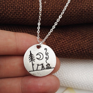 Lovely Camping under a big bright moon camping necklace outdoor jewelry simple life - accessories4girls