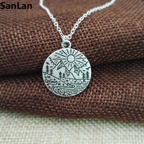 Men Women Mountains & Pine Necklace Pacific Northwest Necklace Camping SanLan - accessories4girls