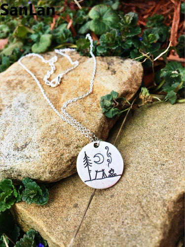 Lovely Camping under a big bright moon camping necklace outdoor jewelry simple life - accessories4girls