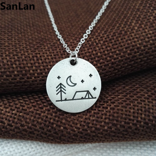 Tree house star moon Camping Necklace, simple life Outdoor Jewelry for Campers SanLan - accessories4girls