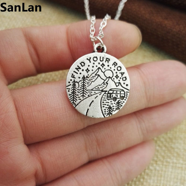Find your road Pine Tree charm under the mountain necklace camping jewelry Outdoor Jewelry Gifts - accessories4girls