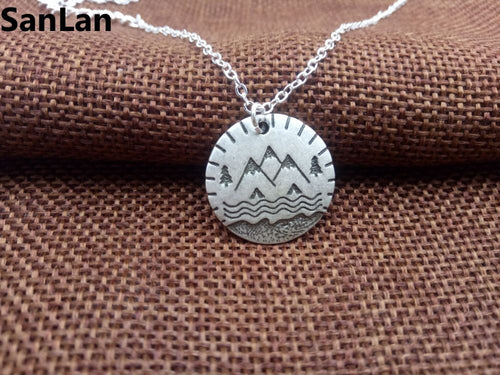 Tree pendant Camping in the river vmountain necklace  Lover Gift - accessories4girls