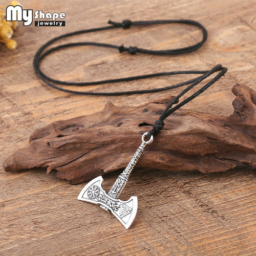 Nordic Vikings Necklace, Rune Axe Amulet compass viking runes pendant Scandinavian Necklace - accessories4girls
