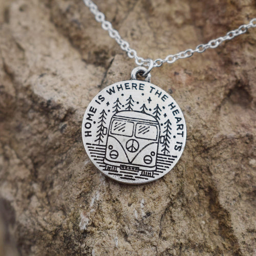 bus travel in the forst pine tree home is where the heart is camping necklace for travel lover gift SanLan - accessories4girls