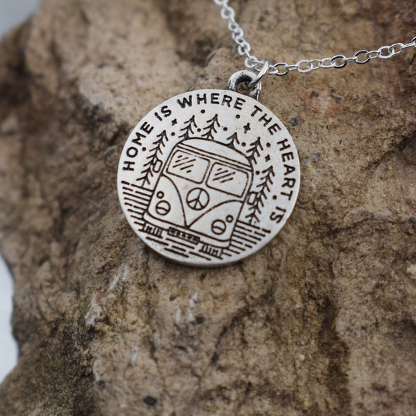 bus travel in the forst pine tree home is where the heart is camping necklace for travel lover gift SanLan - accessories4girls
