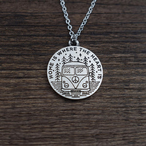 bus travel in the forst pine tree home is where the heart is camping necklace for travel lover gift SanLan - accessories4girls