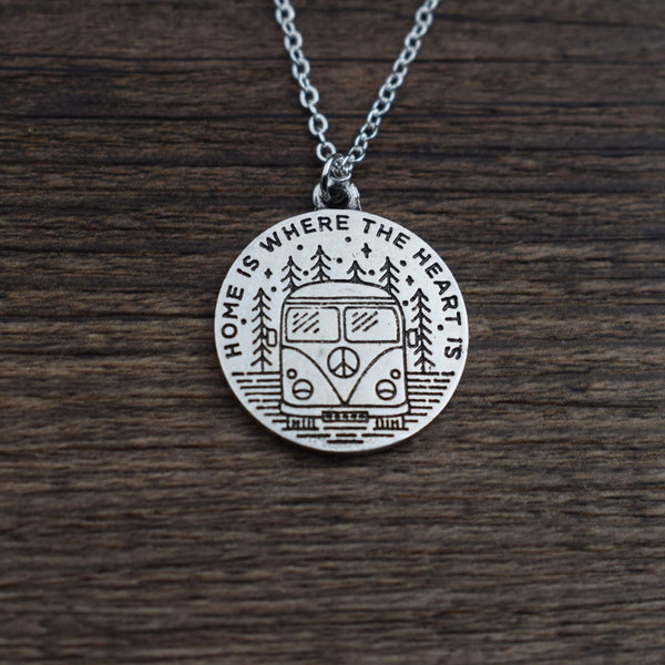 bus travel in the forst pine tree home is where the heart is camping necklace for travel lover gift SanLan - accessories4girls