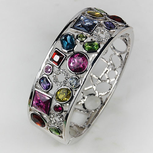 Pink Kunzite Blue Crystal Zircon Crystal Zircon Lady's 925 Silver Bracelet - accessories4girls