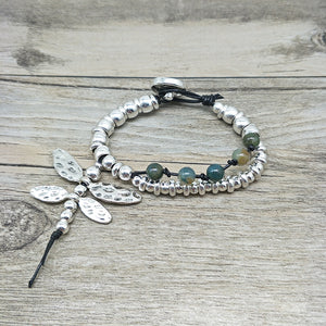 Women Jewelry Vintage Silver Hand Knit Bracelet Natural Stone - accessories4girls