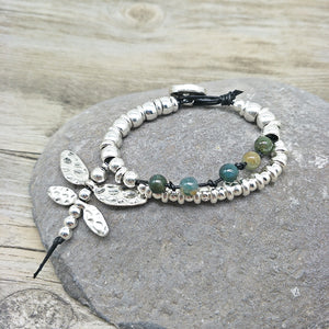 Women Jewelry Vintage Silver Hand Knit Bracelet Natural Stone - accessories4girls