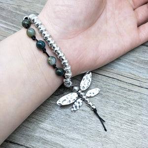 Women Jewelry Vintage Silver Hand Knit Bracelet Natural Stone - accessories4girls