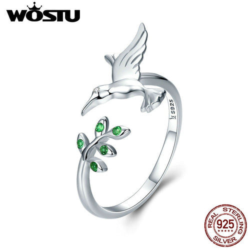 Hummingbird & Leaves Ring For Women Nature Style S925 Silver - accessories4girls