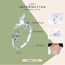 Load image into Gallery viewer, Hummingbird &amp; Leaves Ring For Women Nature Style S925 Silver - accessories4girls